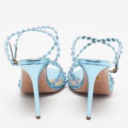 Pre Owned Aquazzura Blue PVC and Leather Crystal Embellished Tequila Sandals Size 38