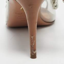 Pre Owned Aquazzura Beige/Transparent PVC And Leather Temptation Crystal Pumps Size 39.5