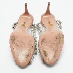 Pre Owned Aquazzura Beige/Transparent PVC And Leather Temptation Crystal Pumps Size 39.5