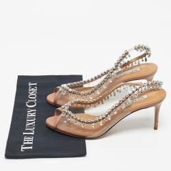 Pre Owned Aquazzura Beige/Transparent PVC And Leather Temptation Crystal Pumps Size 39.5