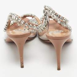 Pre Owned Aquazzura Beige/Transparent PVC And Leather Temptation Crystal Pumps Size 39.5