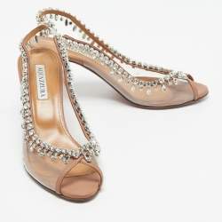 Pre Owned Aquazzura Beige/Transparent PVC And Leather Temptation Crystal Pumps Size 39.5