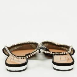 Pre Owned Aquazzura Black Mesh Crystal Embellished Marahani Slingback Flats Size 38
