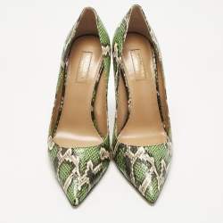 Pre Owned Aquazzura Green/Brown Snakeskin Leather Purist Pumps Size 39.5