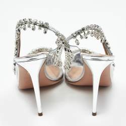 Pre Owned Aquazzura Silver PVC and Leather Temptation Peep Toe Pumps Size 38.5