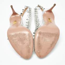 Pre Owned Aquazzura Silver PVC and Leather Temptation Peep Toe Pumps Size 38.5