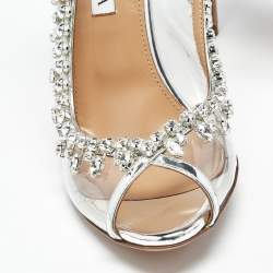 Pre Owned Aquazzura Silver PVC and Leather Temptation Peep Toe Pumps Size 38.5