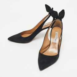 Pre Owned Aquazzura Black Suede Bow Tie Pumps Size 38