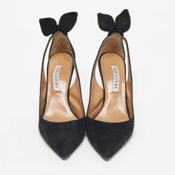 Pre Owned Aquazzura Black Suede Bow Tie Pumps Size 38