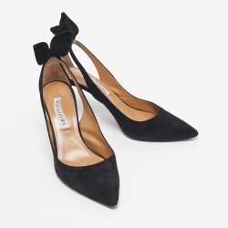 Pre Owned Aquazzura Black Suede Bow Tie Pumps Size 38