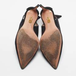 Pre Owned Aquazzura Black Suede Bow Tie Pumps Size 38