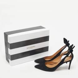 Pre Owned Aquazzura Black Suede Bow Tie Pumps Size 38