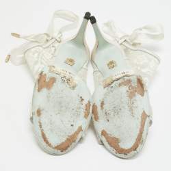 Pre Owned Aquazzura White Lace and Satin Sexy Thing Bridal Cut Out  Ankle Wrap Sandals Size 40.5