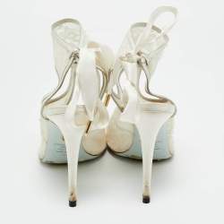 Pre Owned Aquazzura White Lace and Satin Sexy Thing Bridal Cut Out  Ankle Wrap Sandals Size 40.5