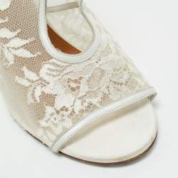 Pre Owned Aquazzura White Lace and Satin Sexy Thing Bridal Cut Out  Ankle Wrap Sandals Size 40.5