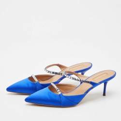 Pre Owned Aquazzura Blue Satin Crystal Embellished Mule Sandals Size 39.5