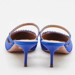 Pre Owned Aquazzura Blue Satin Crystal Embellished Mule Sandals Size 39.5