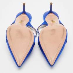 Pre Owned Aquazzura Blue Satin Crystal Embellished Mule Sandals Size 39.5