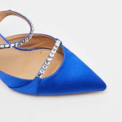Pre Owned Aquazzura Blue Satin Crystal Embellished Mule Sandals Size 39.5