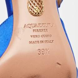 Pre Owned Aquazzura Blue Satin Crystal Embellished Mule Sandals Size 39.5