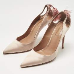 Pre Owned Aquazzura Pink Satin Forever Marilyn Pumps Size 39.5