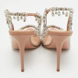 Pre Owned Aquazzura Silver/Transperent Leather and PVC Temptation Peep Toe Pumps Size 39.5