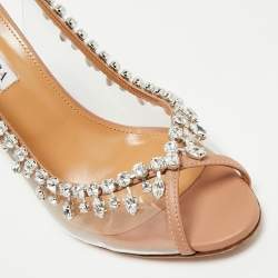 Pre Owned Aquazzura Silver/Transperent Leather and PVC Temptation Peep Toe Pumps Size 39.5