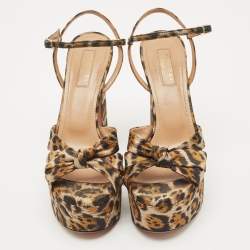 Pre Owned Aquazzura Multicolor Jacquard Baba Plateau Ankle Strap Sandals Size 36