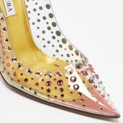 Pre Owned Aquazzura Transparent PVC Crystal Embellished Slingback Pumps Size 38.5