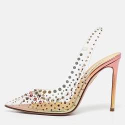 Pre Owned Aquazzura Transparent PVC Crystal Embellished Slingback Pumps Size 38.5