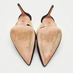 Pre Owned Aquazzura Black/Gold  Suede And Leather Rendez Vous Pointed Toe Mules Size 39