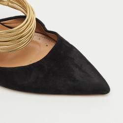 Pre Owned Aquazzura Black/Gold  Suede And Leather Rendez Vous Pointed Toe Mules Size 39