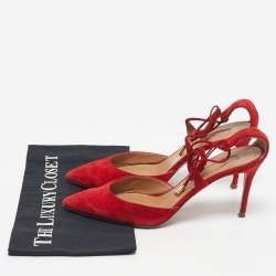 Pre Owned Aquazzura Red Suede Matilde Ankle Wrap Pumps Size 40