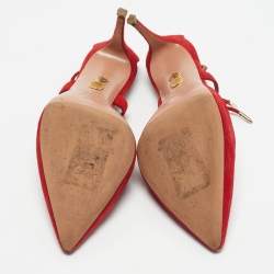 Pre Owned Aquazzura Red Suede Matilde Ankle Wrap Pumps Size 40