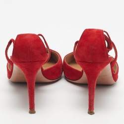 Pre Owned Aquazzura Red Suede Matilde Ankle Wrap Pumps Size 40