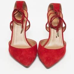 Pre Owned Aquazzura Red Suede Matilde Ankle Wrap Pumps Size 40