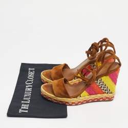 Pre Owned Aquazzura Brown Suede Baru 105 Lace Up Espadrille Wedge Sandals Size 35.5