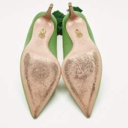 Pre Owned Aquazzura Green Satin Forever Marilyn Pumps Size 38