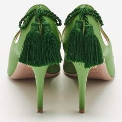 Pre Owned Aquazzura Green Satin Forever Marilyn Pumps Size 38
