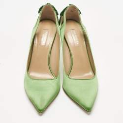 Pre Owned Aquazzura Green Satin Forever Marilyn Pumps Size 38
