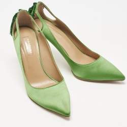 Pre Owned Aquazzura Green Satin Forever Marilyn Pumps Size 38