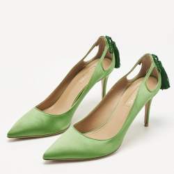 Pre Owned Aquazzura Green Satin Forever Marilyn Pumps Size 38