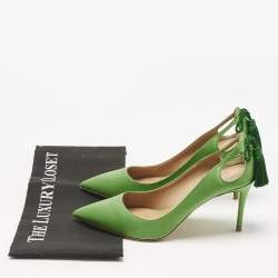 Pre Owned Aquazzura Green Satin Forever Marilyn Pumps Size 38