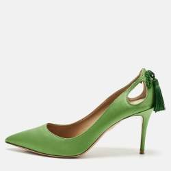 Pre Owned Aquazzura Green Satin Forever Marilyn Pumps Size 38
