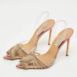 Pre Owned Aquazzura Transparent PVC Crystal Embellished Gatsby Slingback Pumps Size 38.5