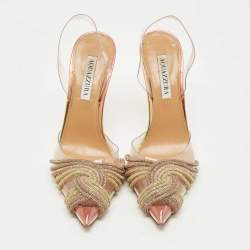 Pre Owned Aquazzura Transparent PVC Crystal Embellished Gatsby Slingback Pumps Size 38.5