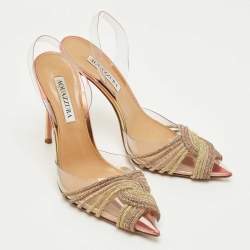 Pre Owned Aquazzura Transparent PVC Crystal Embellished Gatsby Slingback Pumps Size 38.5