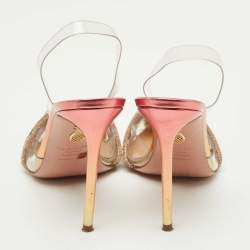 Pre Owned Aquazzura Transparent PVC Crystal Embellished Gatsby Slingback Pumps Size 38.5