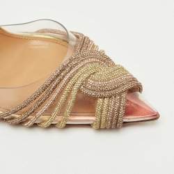 Pre Owned Aquazzura Transparent PVC Crystal Embellished Gatsby Slingback Pumps Size 38.5