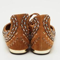 Pre Owned Aquazzura Brown Suede Ankle Wrap Ballet Flats Size 38.5